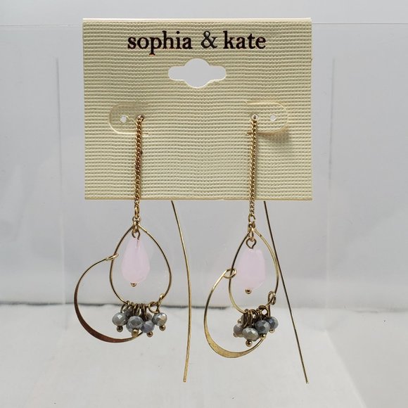 Sophia & Kate gold chain with pink and gray stones v hook earring - Picture 1 of 4